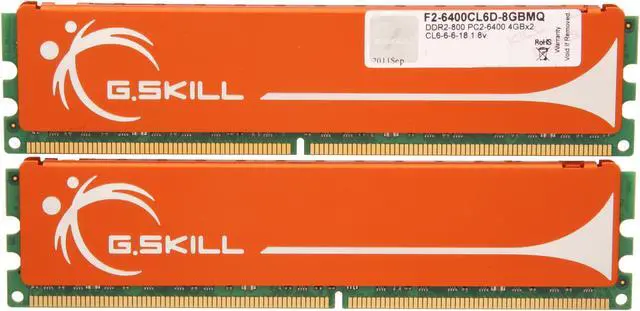 Alt view image 2 of 3 - G.SKILL 8GB (2 x 4GB) DDR2 800 (PC2 6400) Dual Channel Kit Desktop Memory Model F2-6400CL6D-8GBMQ