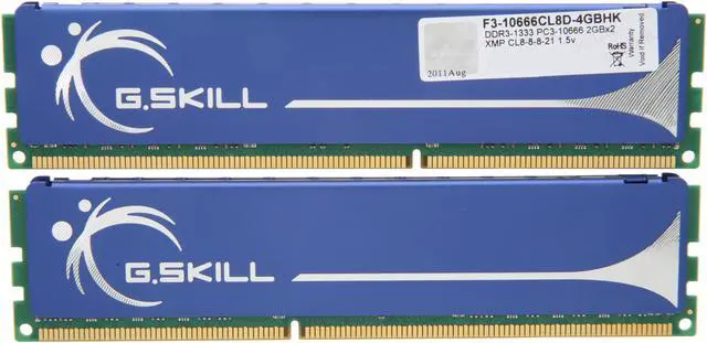 Alt view image 3 of 3 - G.SKILL 4GB (2 x 2GB) DDR3 1333 (PC3 10666) Dual Channel Kit Desktop Memory Model F3-10666CL8D-4GBHK