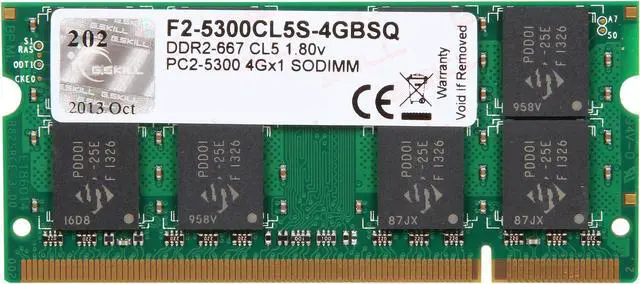 Main image of G.SKILL 4GB 200-Pin DDR2 SO-DIMM DDR2 667 (PC2 5300) Laptop Memory Model F2-5300CL5S-4GBSQ