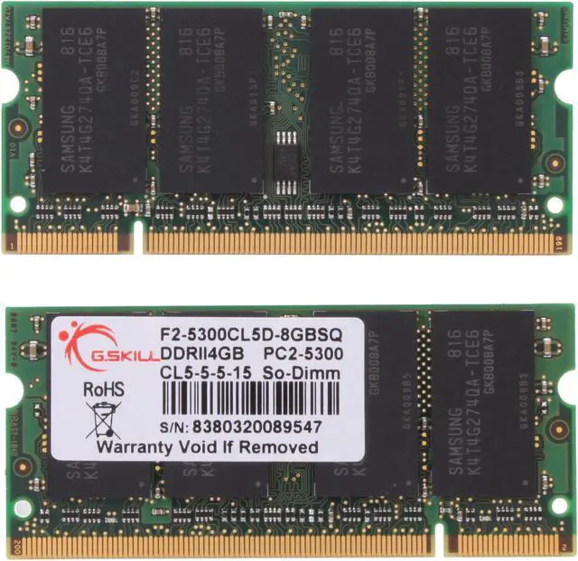 Alt view image 2 of 3 - G.SKILL 8GB (2 x 4GB) 200-Pin DDR2 SO-DIMM DDR2 667 (PC2 5300) Laptop Memory Model F2-5300CL5D-8GBSQ