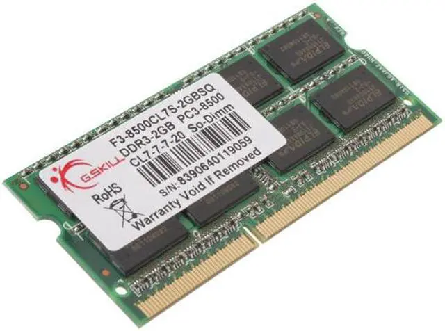 Main image of G.SKILL 2GB 204-Pin DDR3 SO-DIMM DDR3 1066 (PC3 8500) Laptop Memory Model F3-8500CL7S-2GBSQ