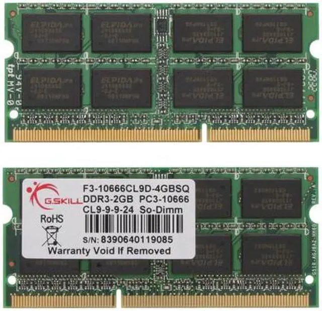 Alt view image 2 of 3 - G.SKILL 4GB (2 x 2GB) 204-Pin DDR3 SO-DIMM DDR3 1333 (PC3 10666) Dual Channel Kit Laptop Memory Model F3-10666CL9D-4GBSQ