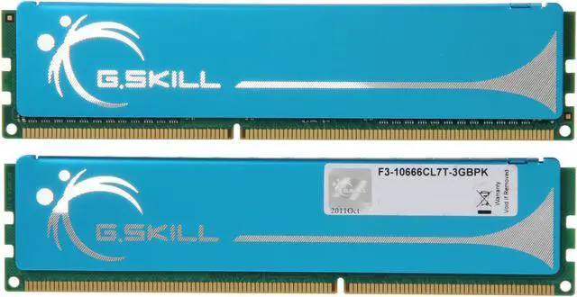 Alt view image 2 of 3 - G.SKILL 3GB (3 x 1GB) DDR3 1333 (PC3 10666) Triple Channel Kit Desktop Memory Model F3-10666CL7T-3GBPK