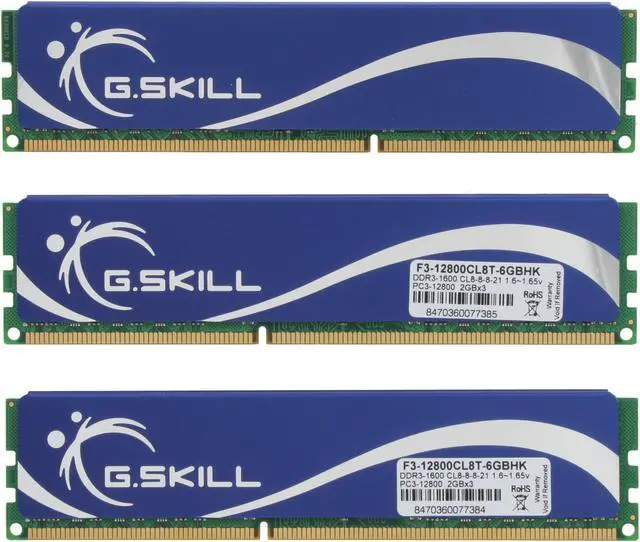 Alt view image 2 of 3 - G.SKILL 6GB (3 x 2GB) DDR3 1600 (PC3 12800) Triple Channel Kit Desktop Memory Model F3-12800CL8T-6GBHK