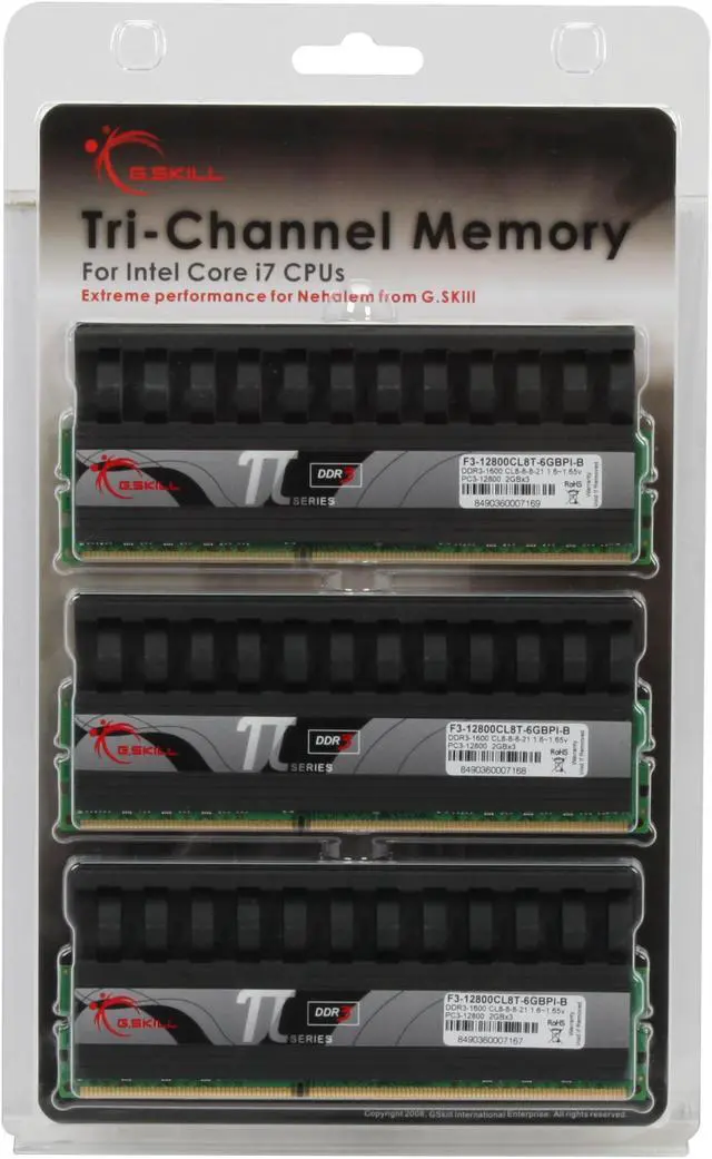 Alt view image 3 of 3 - G.SKILL PI Black 6GB (3 x 2GB) DDR3 1600 (PC3 12800) Triple Channel Kit Desktop Memory Model F3-12800CL8T-6GBPI-B