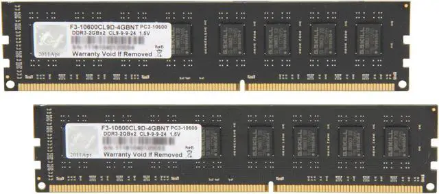 Main image of G.SKILL 4GB (2 x 2GB) DDR3 1333 (PC3 10600) Dual Channel Kit Desktop Memory Model F3-10600CL9D-4GBNT