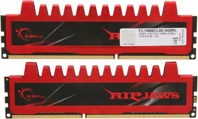 Alt view image 3 of 3 - G.SKILL Ripjaws Series 4GB (2 x 2GB) DDR3 1333 (PC3 10666) Desktop Memory Model F3-10666CL9D-4GBRL