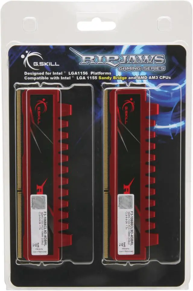 Alt view image 4 of 3 - G.SKILL Ripjaws Series 4GB (2 x 2GB) DDR3 1333 (PC3 10666) Desktop Memory Model F3-10666CL9D-4GBRL