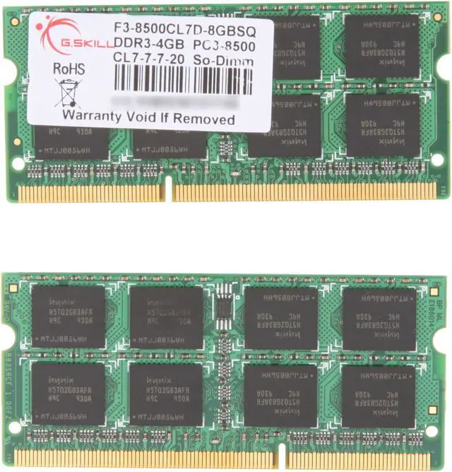 Alt view image 2 of 3 - G.SKILL 8GB (2 x 4GB) 204-Pin DDR3 SO-DIMM DDR3 1066 (PC3 8500) Laptop Memory Model F3-8500CL7D-8GBSQ