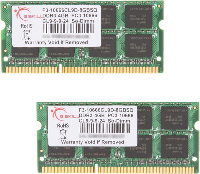 G.SKILL 8GB (2 x 4GB) 204-Pin DDR3 SO-DIMM DDR3 1333 (PC3 10666) Laptop  Memory Model F3-10666CL9D-8GBSQ