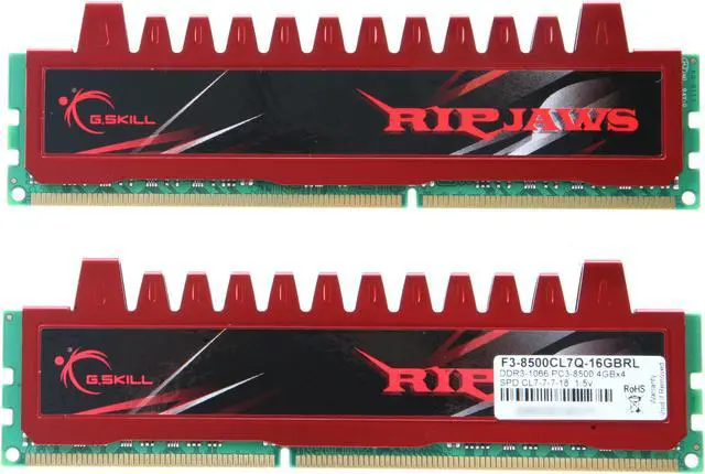 Alt view image 3 of 3 - G.SKILL Ripjaws Series 16GB (4 x 4GB) DDR3 1066 (PC3 8500) Desktop Memory Model F3-8500CL7Q-16GBRL
