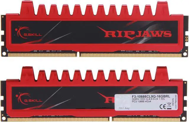 Alt view image 2 of 3 - G.SKILL Ripjaws Series 16GB (4 x 4GB) DDR3 1333 (PC3 10666) Desktop Memory Model F3-10666CL9Q-16GBRL