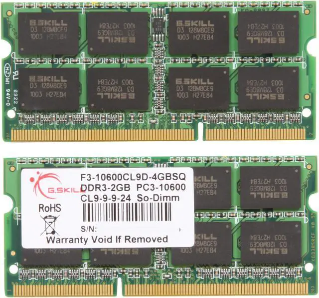 Alt view image 3 of 3 - G.SKILL 4GB (2 x 2GB) 204-Pin DDR3 SO-DIMM DDR3 1333 (PC3 10600) Laptop Memory Model F3-10600CL9D-4GBSQ