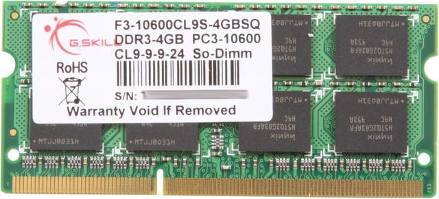 Alt view image 3 of 3 - G.SKILL 4GB 204-Pin DDR3 SO-DIMM DDR3 1333 (PC3 10600) Laptop Memory Model F3-10600CL9S-4GBSQ