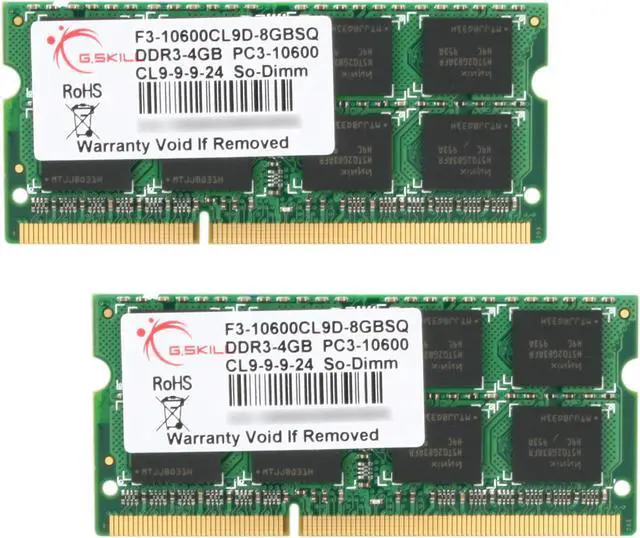 Main image of G.SKILL 8GB (2 x 4GB) 204-Pin DDR3 SO-DIMM DDR3 1333 (PC3 10600) Laptop Memory Model F3-10600CL9D-8GBSQ