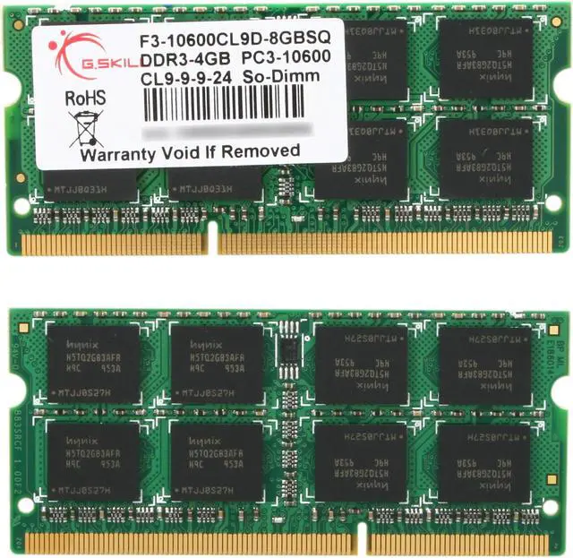Alt view image 2 of 3 - G.SKILL 8GB (2 x 4GB) 204-Pin DDR3 SO-DIMM DDR3 1333 (PC3 10600) Laptop Memory Model F3-10600CL9D-8GBSQ