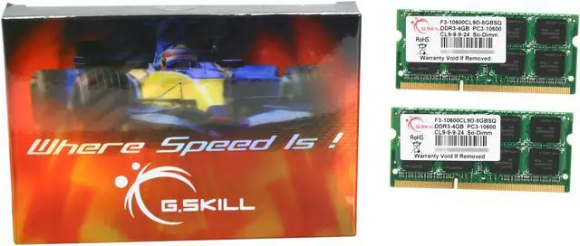 Alt view image 3 of 3 - G.SKILL 8GB (2 x 4GB) 204-Pin DDR3 SO-DIMM DDR3 1333 (PC3 10600) Laptop Memory Model F3-10600CL9D-8GBSQ