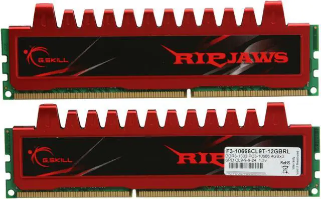 Alt view image 2 of 3 - G.SKILL Ripjaws Series 12GB (3 x 4GB) DDR3 1333 (PC3 10666) Desktop Memory Model F3-10666CL9T-12GBRL