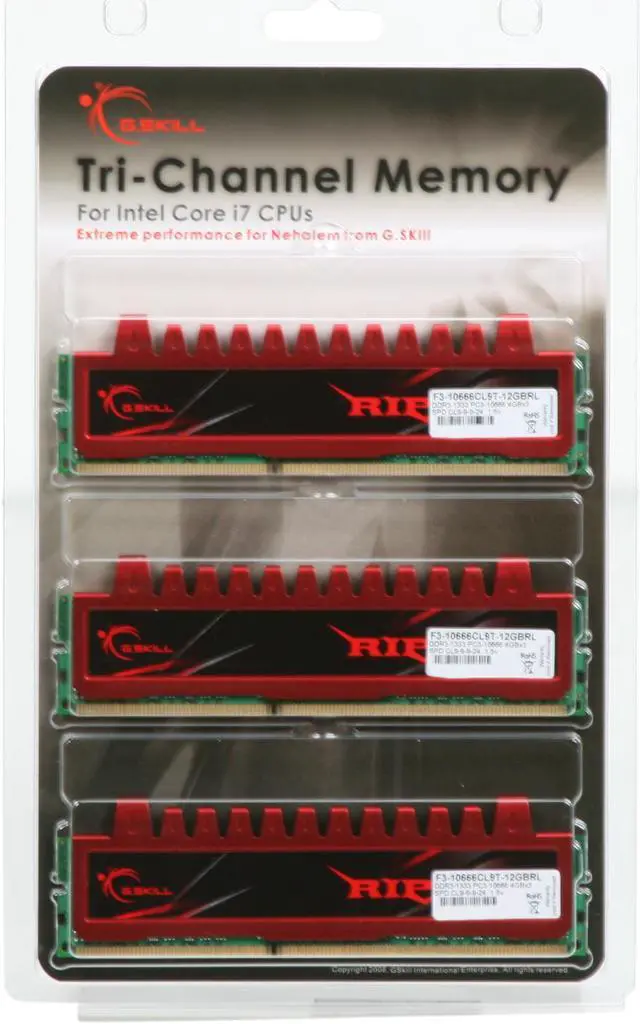 Alt view image 3 of 3 - G.SKILL Ripjaws Series 12GB (3 x 4GB) DDR3 1333 (PC3 10666) Desktop Memory Model F3-10666CL9T-12GBRL