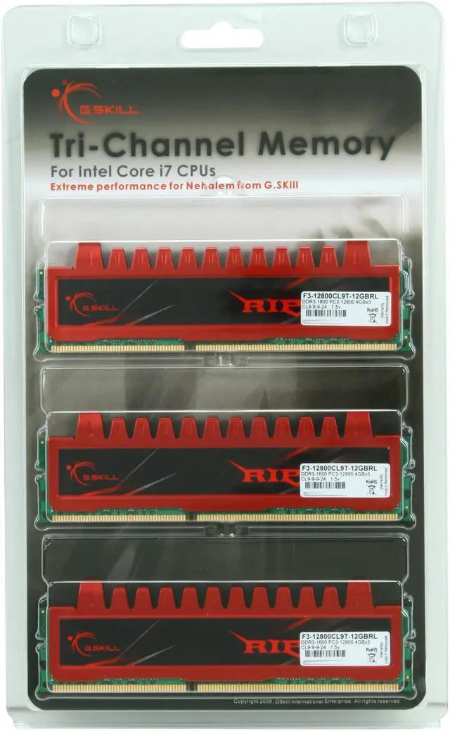 Alt view image 3 of 3 - G.SKILL Ripjaws Series 12GB (3 x 4GB) DDR3 1600 (PC3 12800) Desktop Memory Model F3-12800CL9T-12GBRL