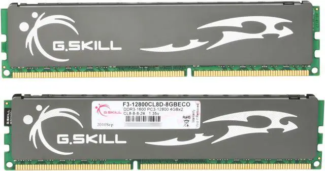 Alt view image 2 of 3 - G.SKILL ECO 8GB (2 x 4GB) DDR3L 1600 (PC3L 12800) Desktop Memory Model F3-12800CL8D-8GBECO