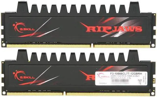 Alt view image 3 of 3 - G.SKILL Ripjaws Series 12GB (3 x 4GB) DDR3 1333 (PC3 10666) Desktop Memory Model F3-10666CL7T-12GBRH
