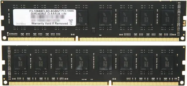 Alt view image 2 of 3 - G.SKILL Value Series 8GB (2 x 4GB) DDR3 1333 (PC3 10666) Desktop Memory Model F3-10666CL9D-8GBNT