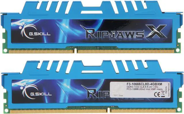 Alt view image 2 of 3 - G.SKILL Ripjaws X Series 4GB (2 x 2GB) DDR3 1333 (PC3 10666) Desktop Memory Model F3-10666CL8D-4GBXM
