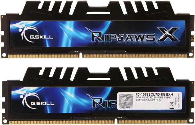 Alt view image 3 of 3 - G.SKILL Ripjaws X Series 8GB (2 x 4GB) DDR3 1333 (PC3 10666) Desktop Memory Model F3-10666CL7D-8GBXH