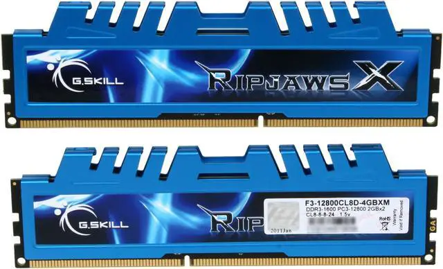 Alt view image 2 of 3 - G.SKILL Ripjaws X Series 4GB (2 x 2GB) DDR3 1600 (PC3 12800) Desktop Memory Model F3-12800CL8D-4GBXM
