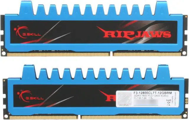 Alt view image 2 of 3 - G.SKILL Ripjaws Series 12GB (3 x 4GB) DDR3 1600 (PC3 12800) Desktop Memory Model F3-12800CL7T-12GBRM