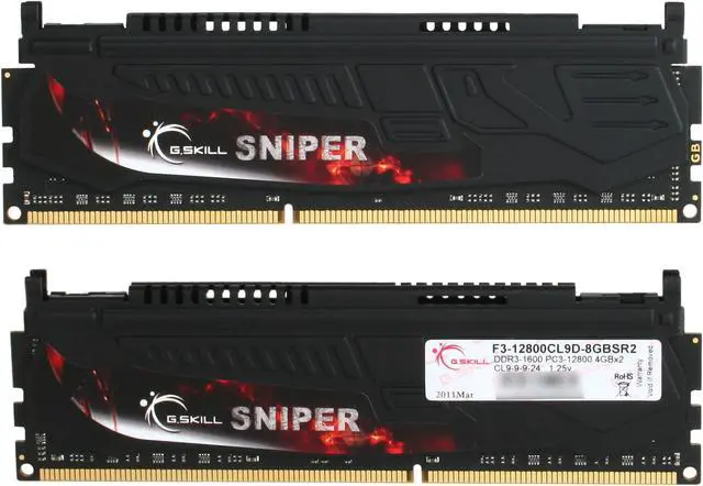 Alt view image 3 of 3 - G.SKILL Sniper Low Voltage Series 8GB (2 x 4GB) DDR3L 1600 (PC3L 12800) Desktop Memory Model F3-12800CL9D-8GBSR2