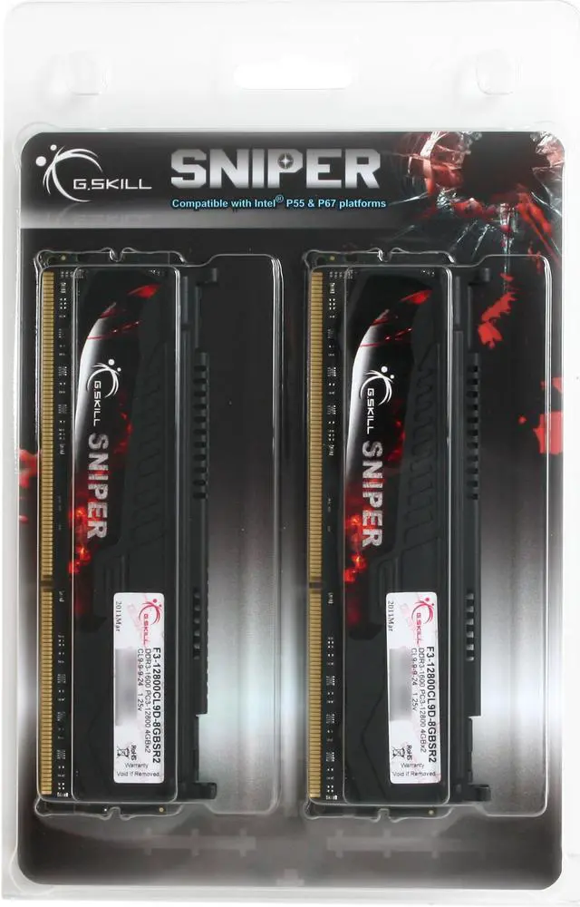 Alt view image 4 of 3 - G.SKILL Sniper Low Voltage Series 8GB (2 x 4GB) DDR3L 1600 (PC3L 12800) Desktop Memory Model F3-12800CL9D-8GBSR2