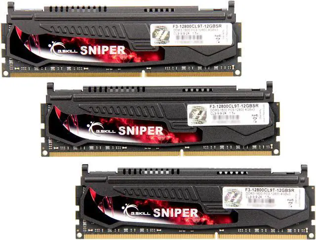 Main image of G.SKILL Sniper Gaming Series 12GB (3 x 4GB) DDR3 1600 (PC3 12800) Desktop Memory Model F3-12800CL9T-12GBSR