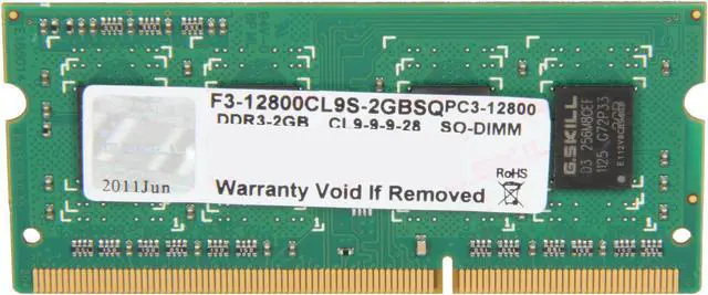 Main image of G.SKILL 2GB 204-Pin DDR3 SO-DIMM DDR3 1600 (PC3 12800) Laptop Memory Model F3-12800CL9S-2GBSQ