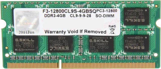 Main image of G.SKILL 4GB 204-Pin DDR3 SO-DIMM DDR3 1600 (PC3 12800) Laptop Memory Model F3-12800CL9S-4GBSQ
