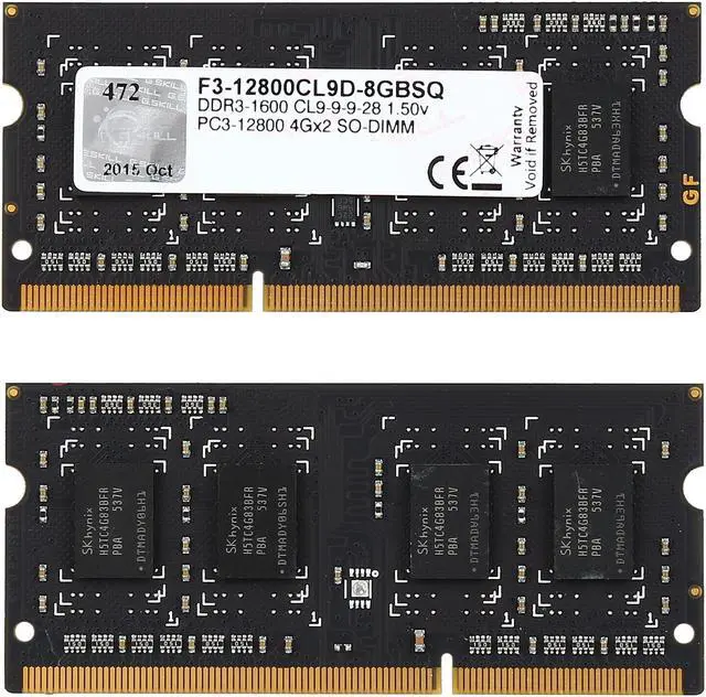 Alt view image 2 of 3 - G.SKILL 8GB (2 x 4GB) 204-Pin DDR3 SO-DIMM DDR3 1600 (PC3 12800) Laptop Memory Model F3-12800CL9D-8GBSQ