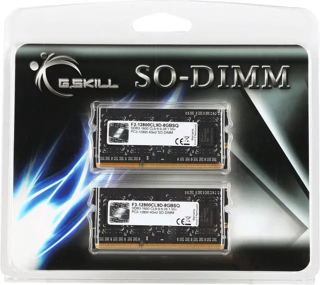 Alt view image 3 of 3 - G.SKILL 8GB (2 x 4GB) 204-Pin DDR3 SO-DIMM DDR3 1600 (PC3 12800) Laptop Memory Model F3-12800CL9D-8GBSQ
