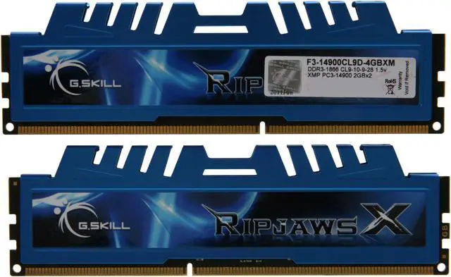 Alt view image 2 of 3 - G.SKILL Ripjaws X Series 4GB (2 x 2GB) DDR3 1866 (PC3 14900) Desktop Memory Model F3-14900CL9D-4GBXM