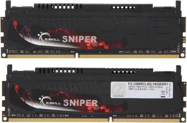 Alt view image 2 of 3 - G.SKILL Sniper Series 16GB (4 x 4GB) DDR3L 1600 (PC3L 12800) Low Voltage Desktop Memory Model F3-12800CL9Q-16GBSR1