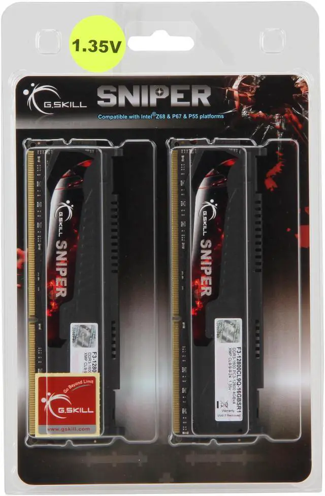 Alt view image 3 of 3 - G.SKILL Sniper Series 16GB (4 x 4GB) DDR3L 1600 (PC3L 12800) Low Voltage Desktop Memory Model F3-12800CL9Q-16GBSR1