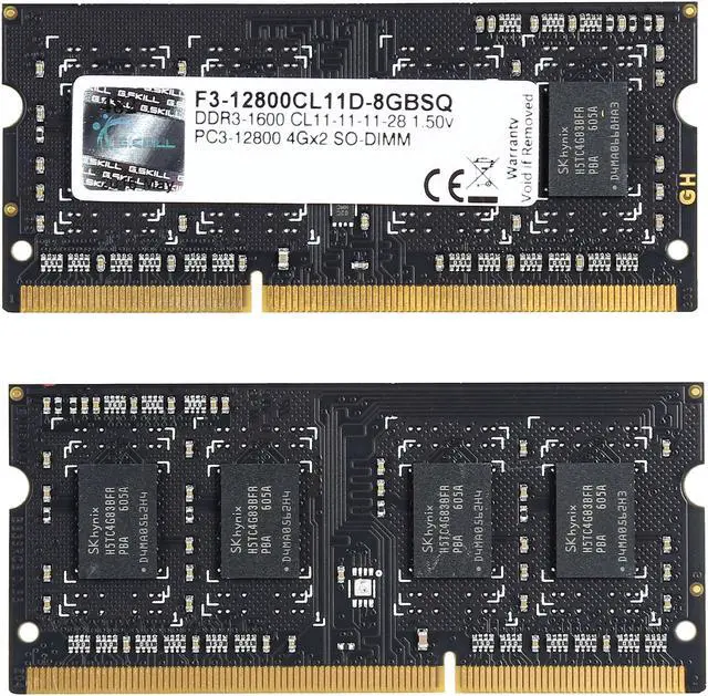 Alt view image 2 of 3 - G.SKILL 8GB (2 x 4GB) 204-Pin DDR3 SO-DIMM DDR3 1600 (PC3 12800) Laptop Memory Model F3-12800CL11D-8GBSQ
