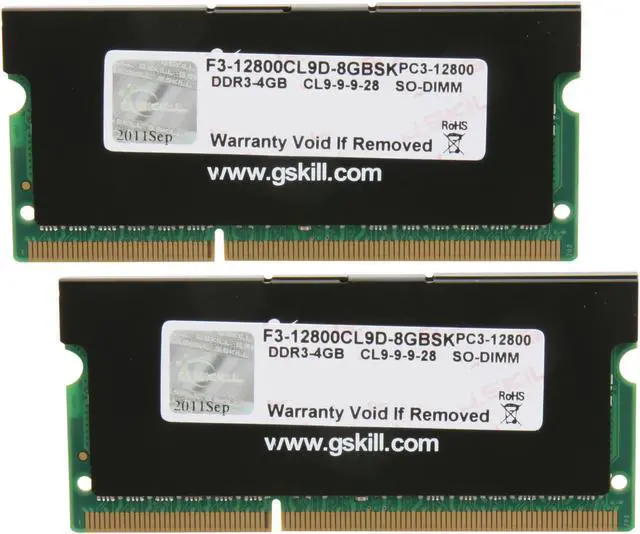 Main image of G.SKILL 8GB (2 x 4GB) 204-Pin DDR3 SO-DIMM DDR3 1600 (PC3 12800) Laptop Memory Model F3-12800CL9D-8GBSK