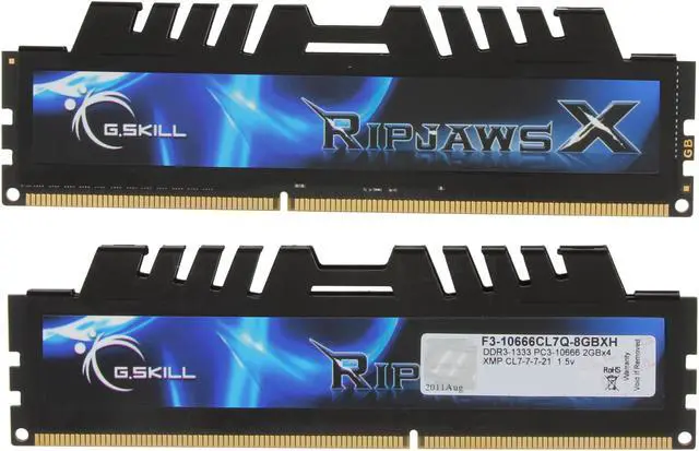 Alt view image 2 of 3 - G.SKILL Ripjaws X Series 8GB (4 x 2GB) DDR3 1333 (PC3 10666) Desktop Memory Model F3-10666CL7Q-8GBXH