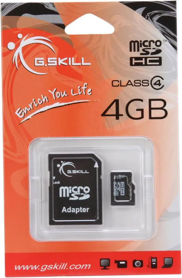 Alt view image 4 of 4 - G.SKILL 4GB microSDHC Flash Card w/ SD Adapter Model FF-TSDG4GA-C4