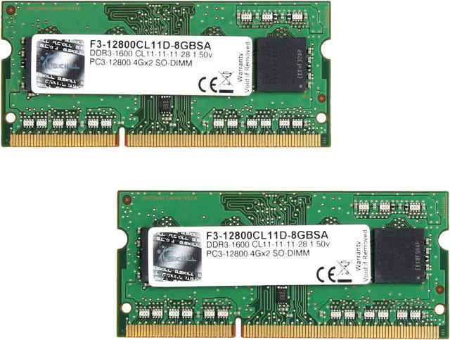 Main image of G.SKILL 8GB (2 x 4GB) 204-Pin DDR3 SO-DIMM DDR3 1600 (PC3 12800) Laptop Memory Model F3-12800CL11D-8GBSA