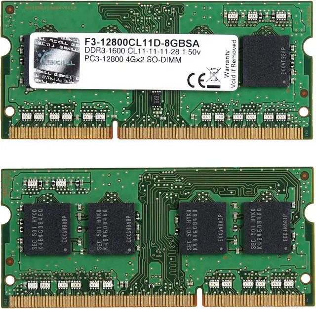 Alt view image 2 of 3 - G.SKILL 8GB (2 x 4GB) 204-Pin DDR3 SO-DIMM DDR3 1600 (PC3 12800) Laptop Memory Model F3-12800CL11D-8GBSA