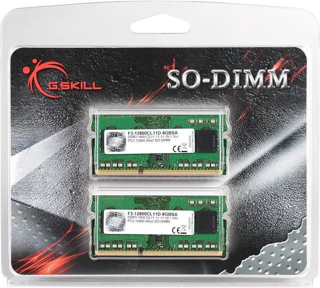 Alt view image 3 of 3 - G.SKILL 8GB (2 x 4GB) 204-Pin DDR3 SO-DIMM DDR3 1600 (PC3 12800) Laptop Memory Model F3-12800CL11D-8GBSA