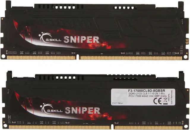 Alt view image 2 of 3 - G.SKILL Sniper Series 8GB (2 x 4GB) DDR3 2133 (PC3 17000) Desktop Memory Model F3-17000CL9D-8GBSR