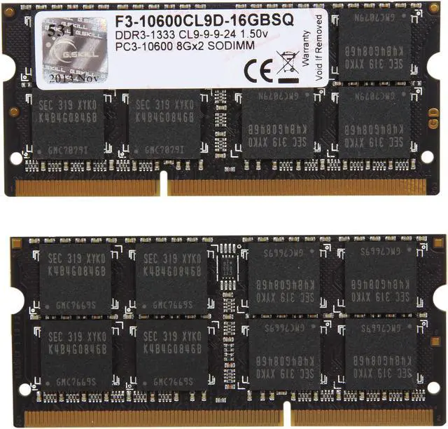 Alt view image 2 of 3 - G.SKILL 16GB (2 x 8GB) 204-Pin DDR3 SO-DIMM DDR3 1333 (PC3 10600) Laptop Memory Model F3-10600CL9D-16GBSQ